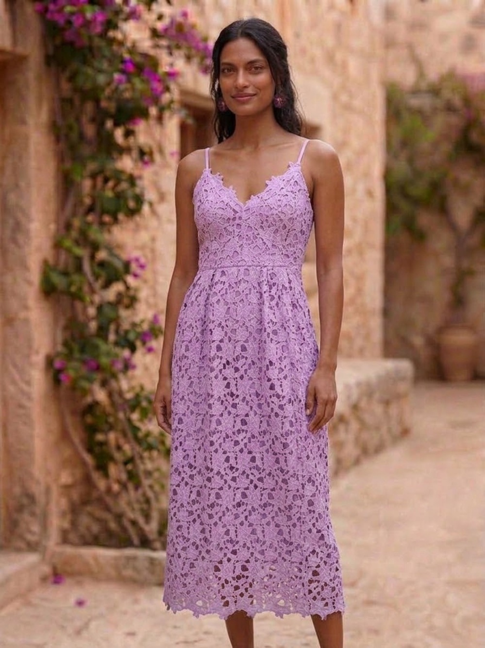 Astr Lavender Lace Maxi Dress with Spaghetti Straps